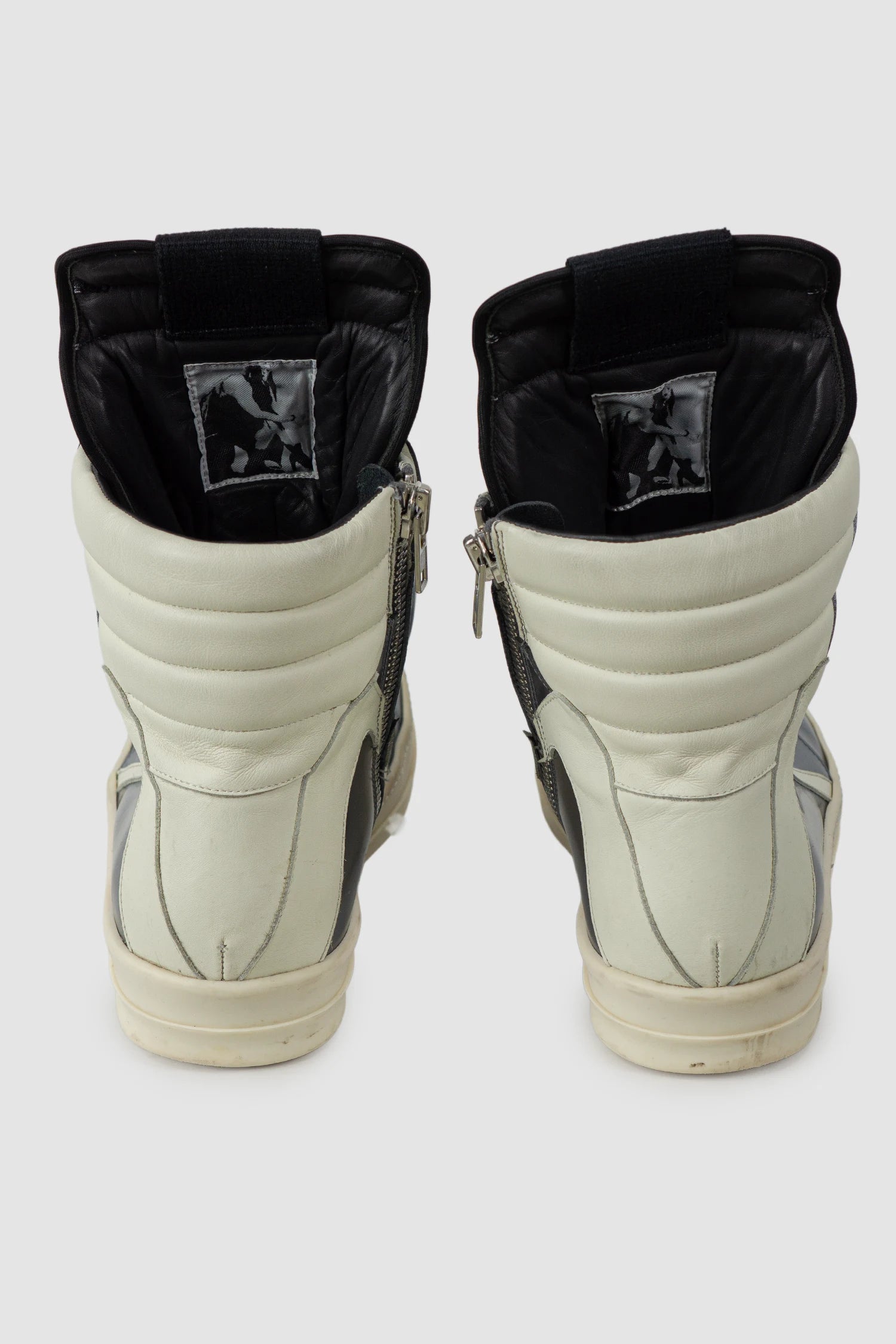 Rick Owens - Dirty Silver Leather Geobasket Sneakers SS15 "Faun" - back view