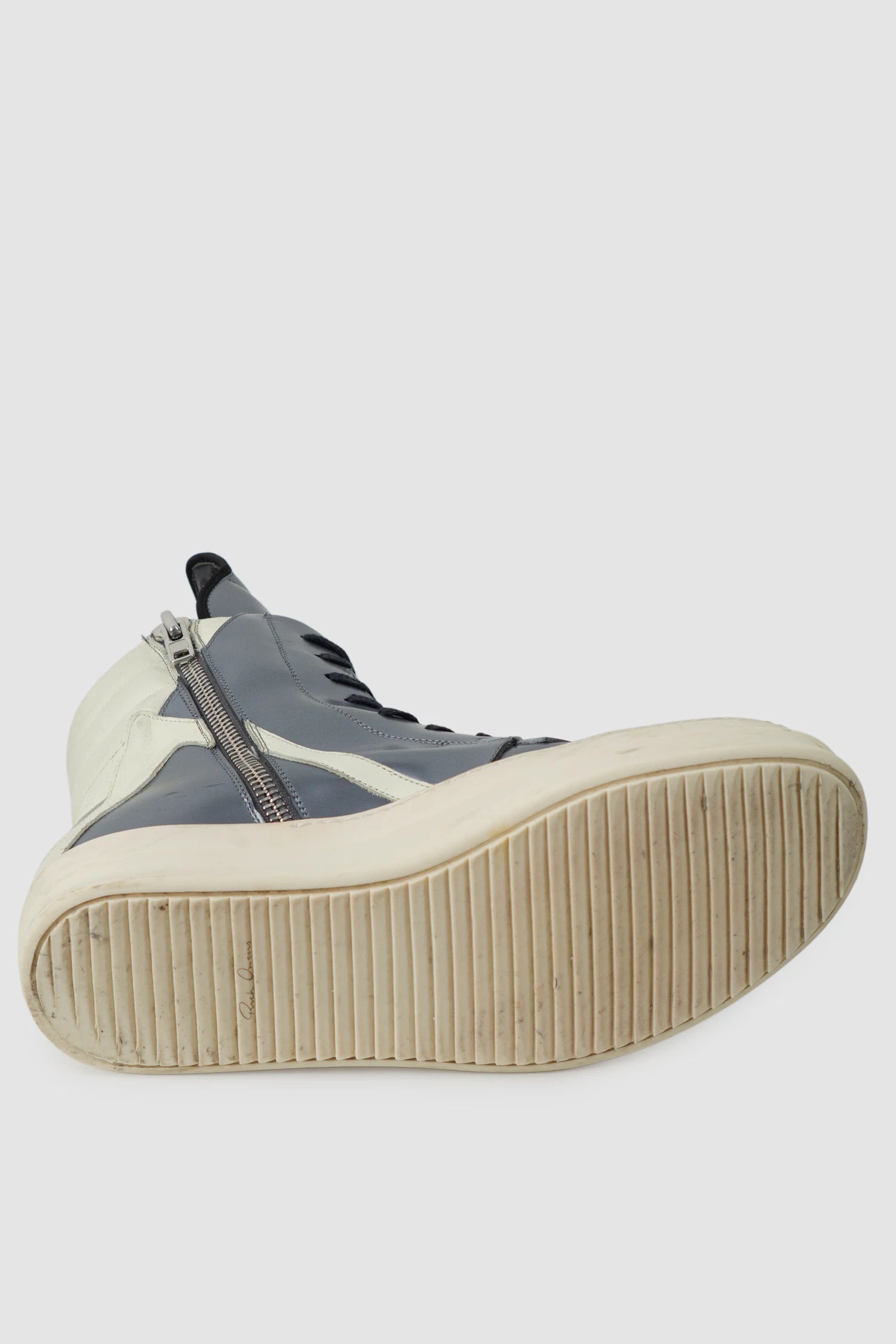 Rick Owens - Dirty Silver Leather Geobasket Sneakers SS15 