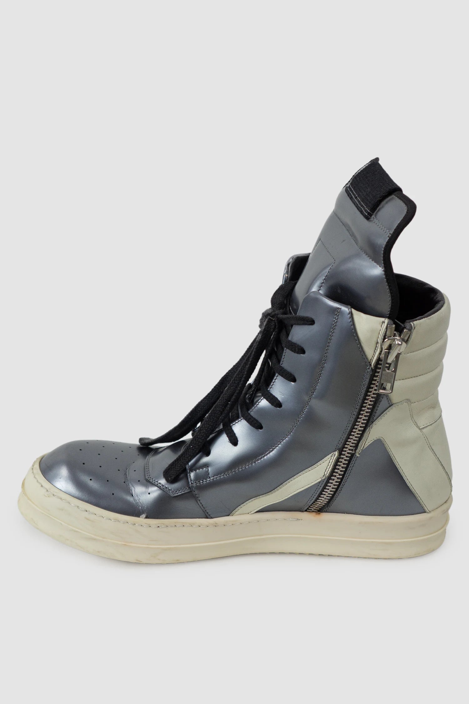 Rick Owens - Dirty Silver Leather Geobasket Sneakers SS15 