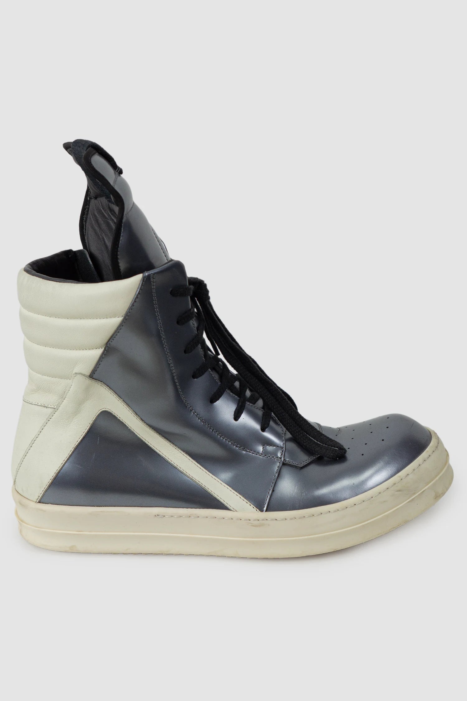 Rick Owens - Dirty Silver Leather Geobasket Sneakers SS15 