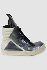 Rick Owens - Dirty Silver Leather Geobasket Sneakers SS15 "Faun" - right outside view