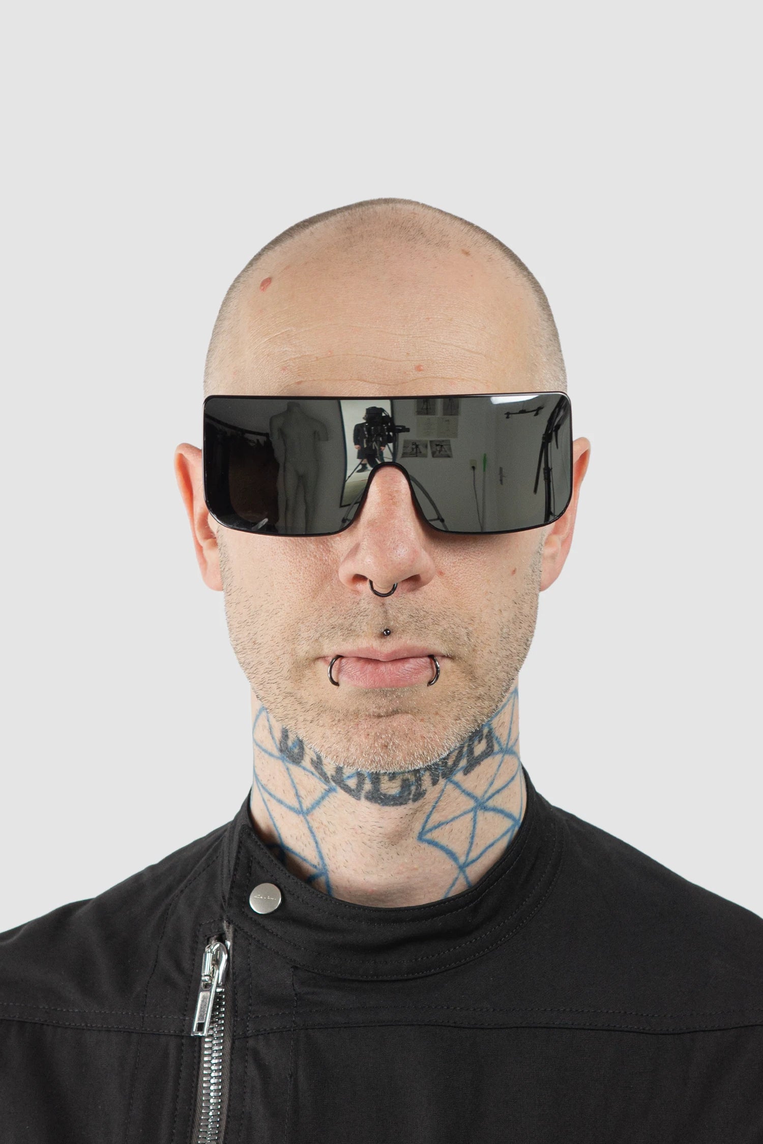 Rick Owens - Documenta Mirror Sunglasses - model front view - MONO-KROM | Gallery