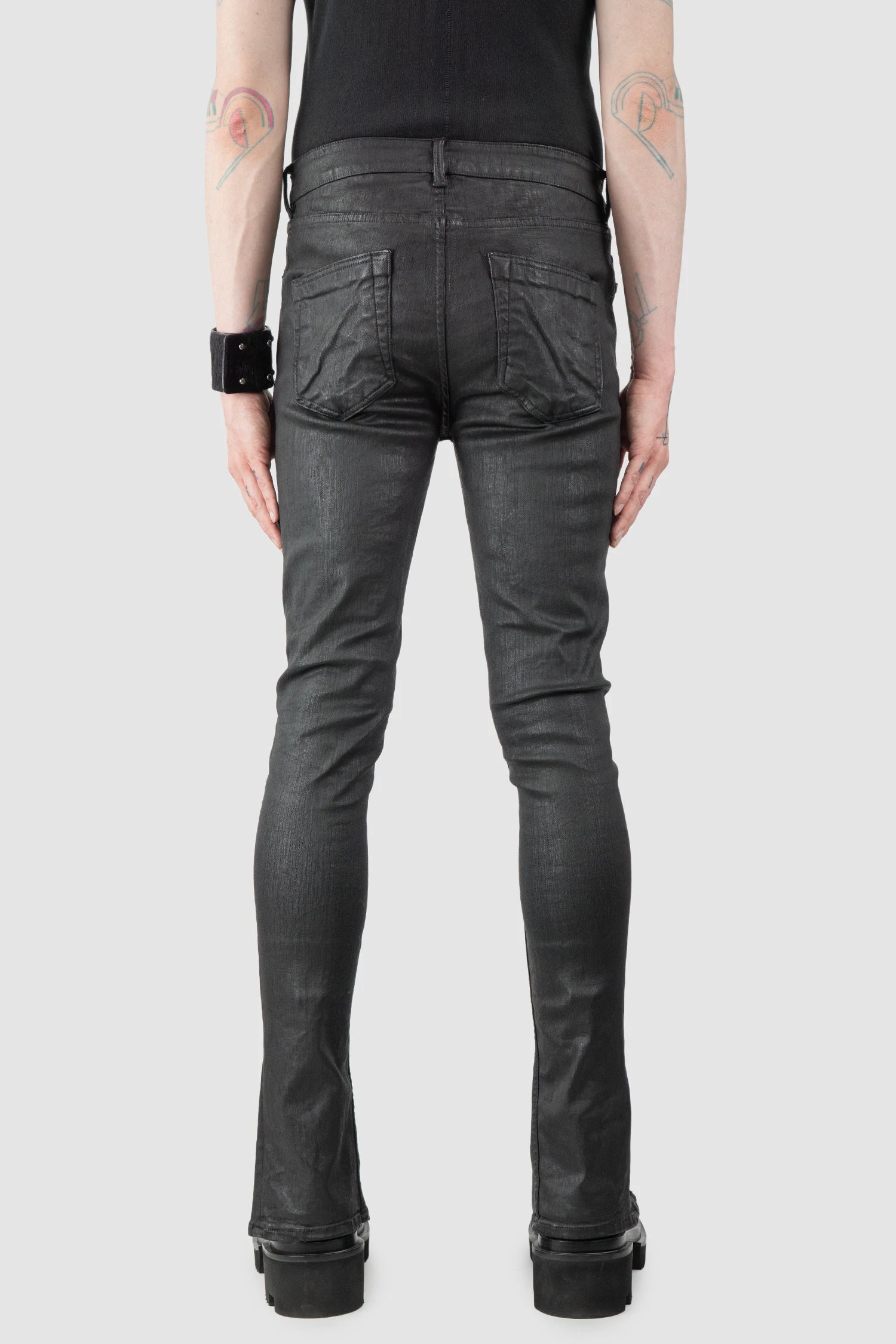 Rick Owens DRKSHDW - Black Waxed Tyrone Slit Cut Jeans FW20 