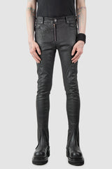 Rick Owens DRKSHDW - Black Waxed Tyrone Slit Cut Jeans FW20 "Performa" - model front view - MONO-KROM | Gallery