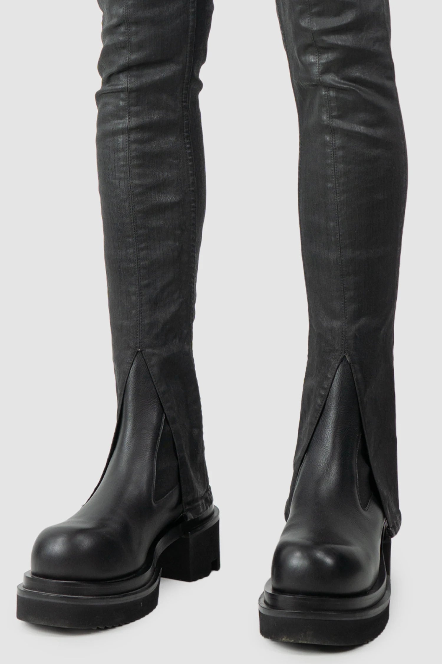 Rick Owens DRKSHDW - Black Waxed Tyrone Slit Cut Jeans FW20 
