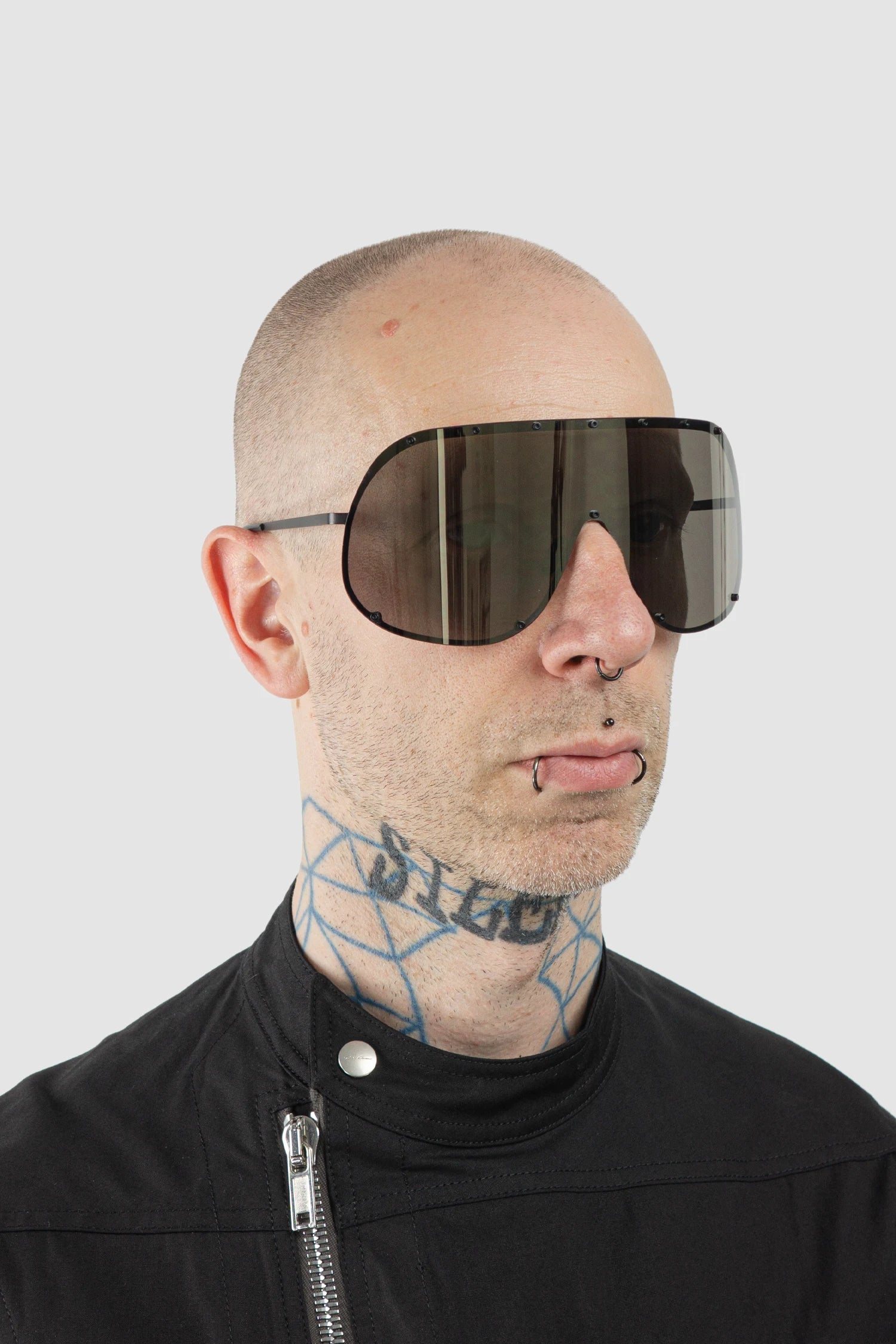 Rick Owens - Flash Gold Shield Sunglasses - model front side view