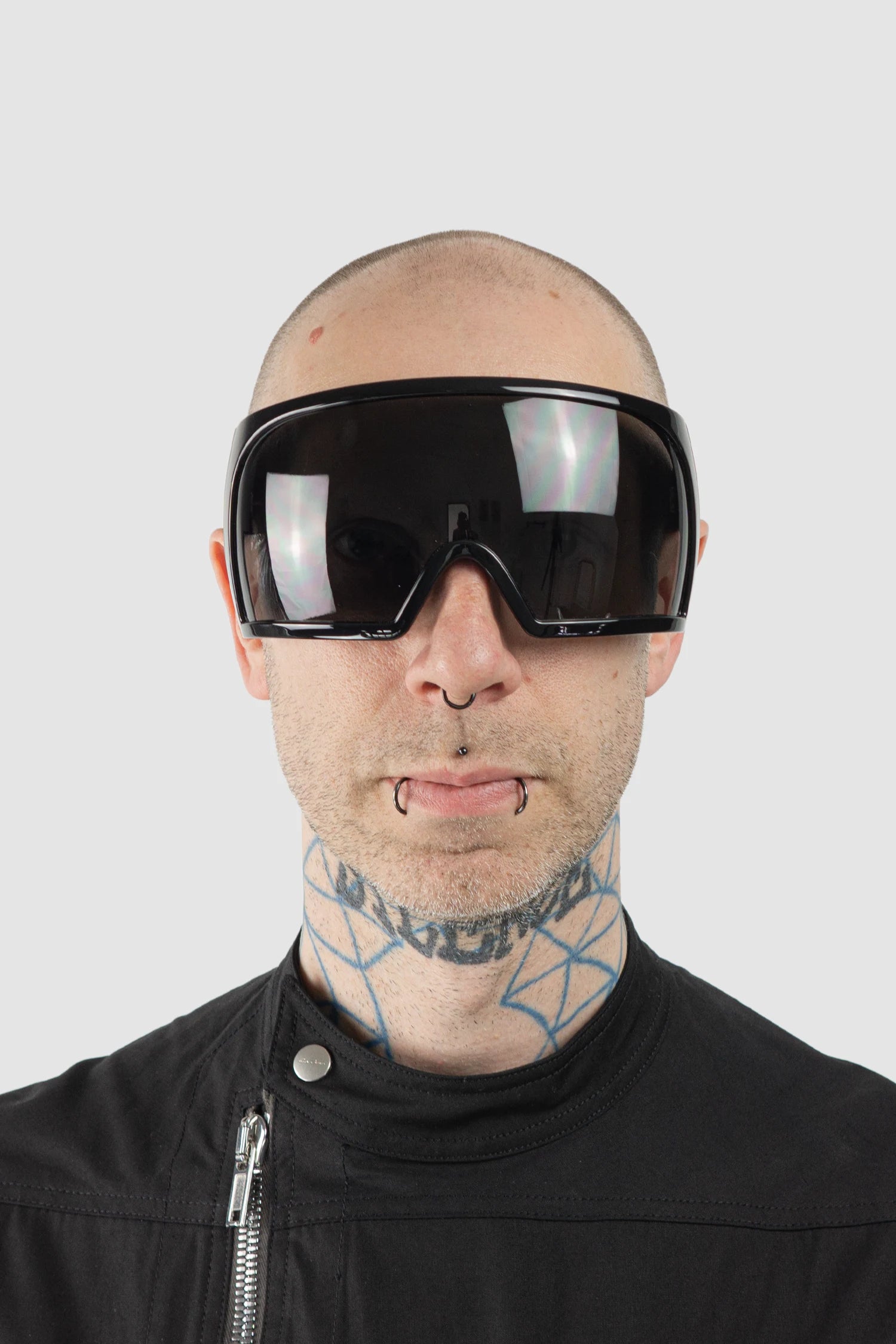 Rick Owens - Kriester Shiny Sunglasses - model front view - MONO-KROM | Gallery