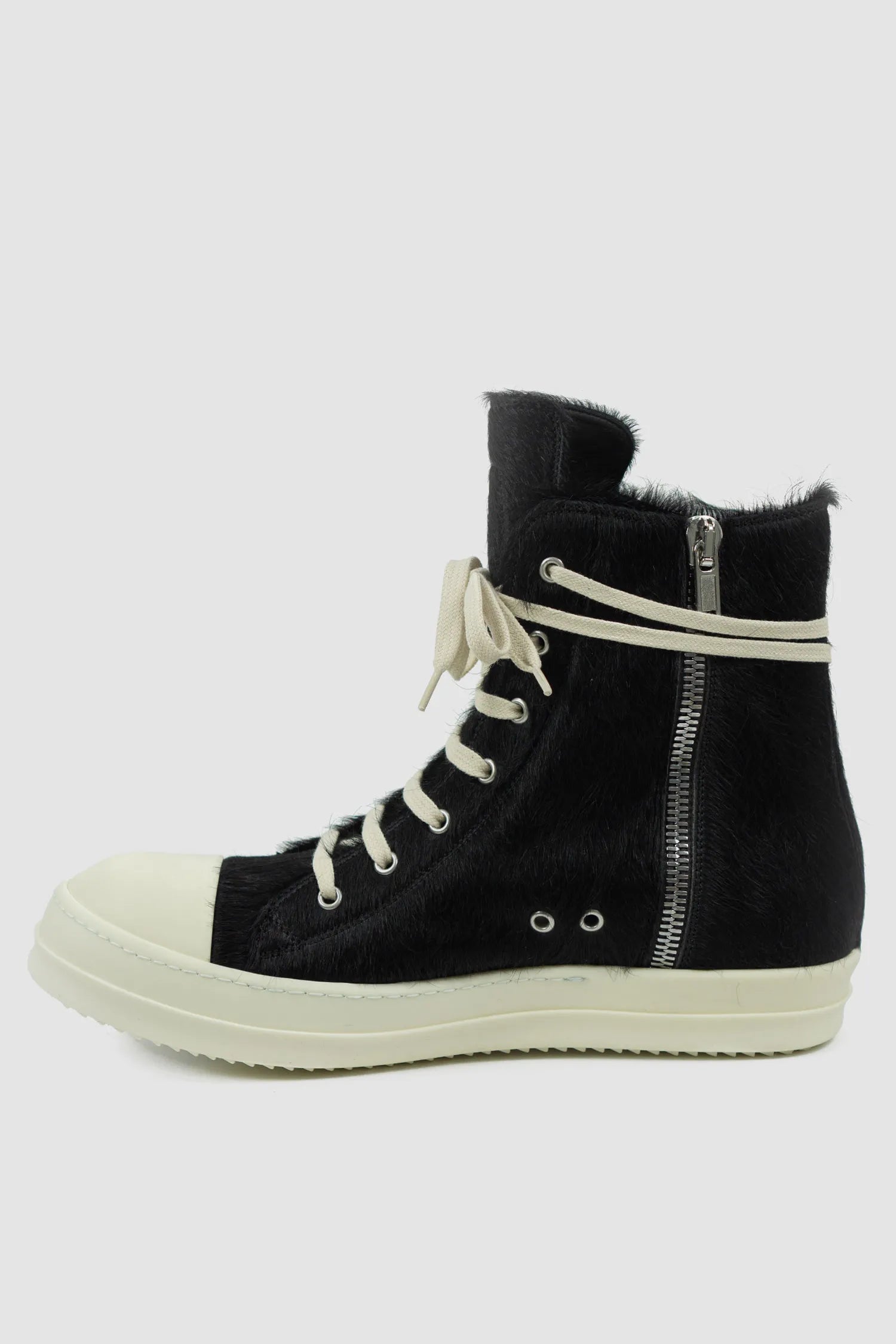 Rick Owens - Men's Fur Black Leather Ramones Sneaker - right inside view