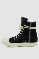 Rick Owens - Men's Fur Black Leather Ramones Sneaker - right inside view