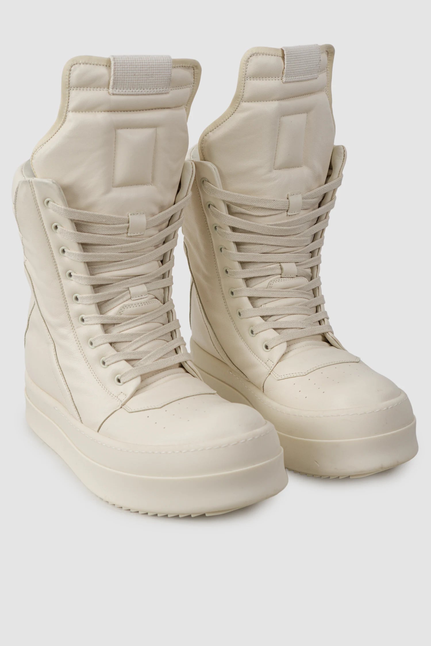 Rick Owens - Milk Mega Geobasket Sneakers FW24 "Porterville" - pair front right view - MONO-KROM | Gallery