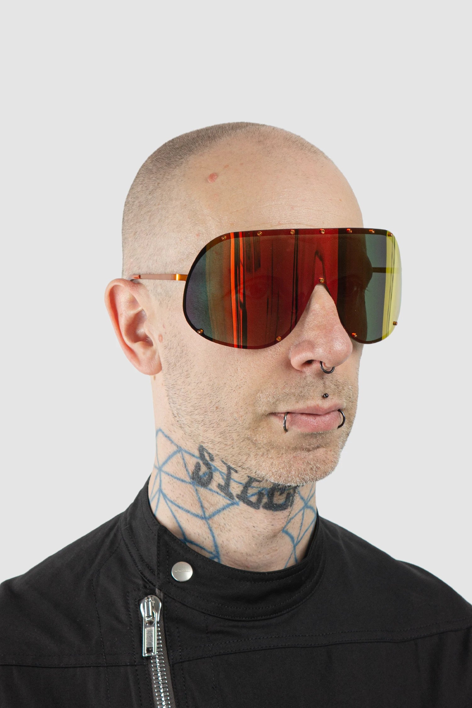 Rick Owens - Shield Sunglasses Gorange - model front side view