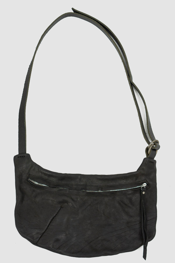 _0.HIDE Vegetable Tanned Black Horse Leather Sling Bag - Permanent Collection, Excella Zipper, Adjustable Strap