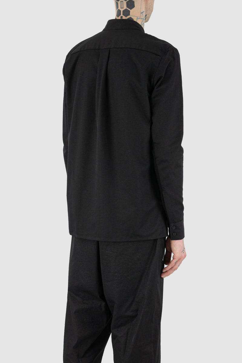 Back view of Black Short Blouse Shirt for Men with mandarin collar, FW23, NOMEN NESCIO