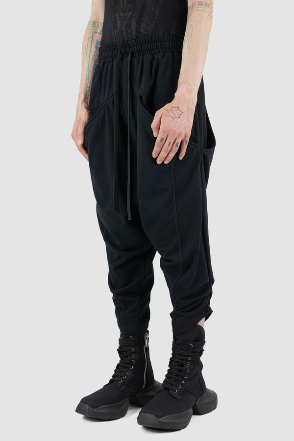 Side view of Black Jumbo Pocket Grant Pant Grunge showing cropped legs, XCONCEPT