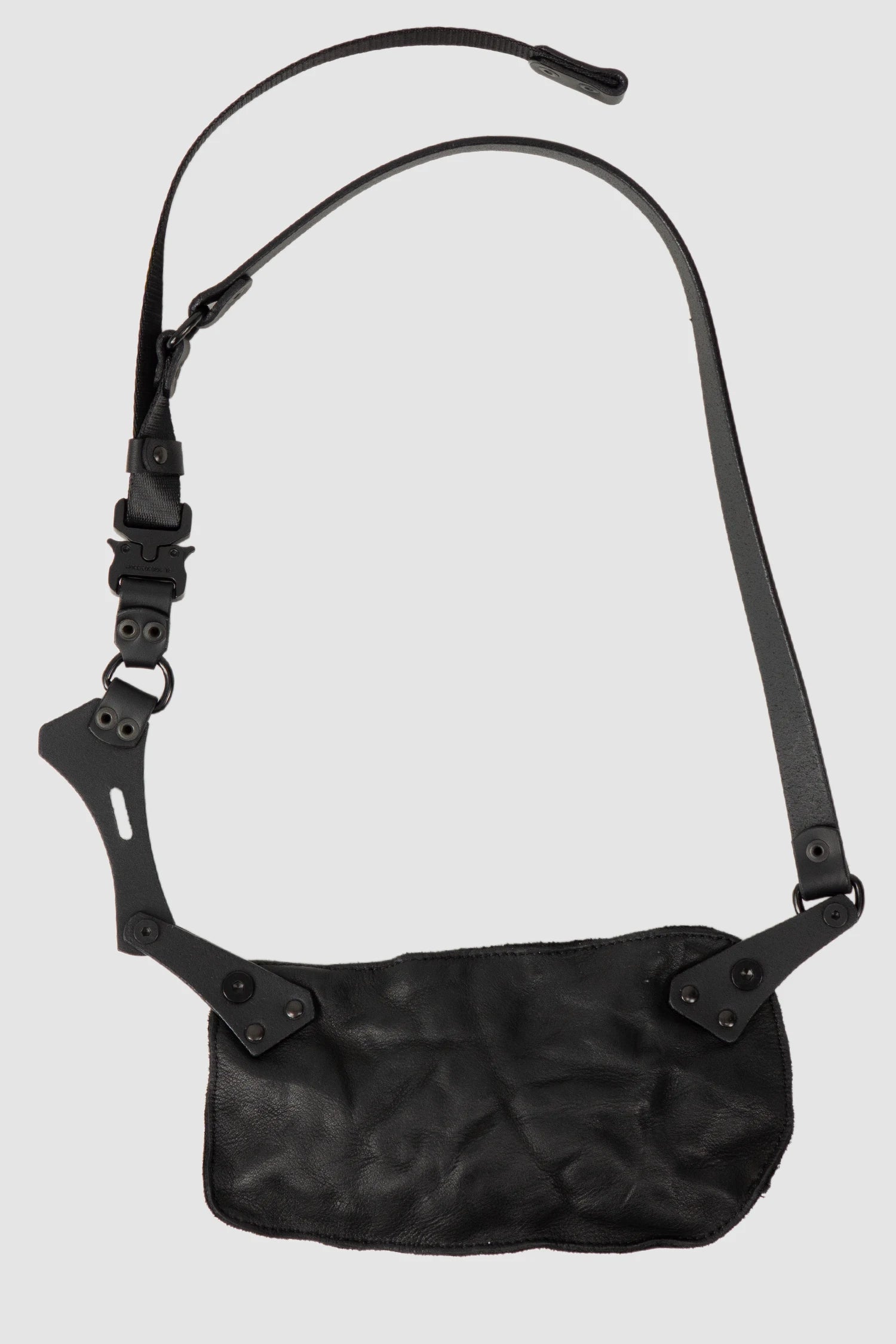 TEO NG - OMI - item back view of men’s Black Adjustable Belt Leather Pouch with Zipper