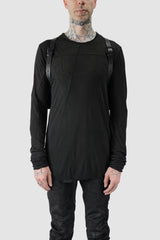 TEO+NG Paris - Black Crinkled Leather Backpack - model front view
