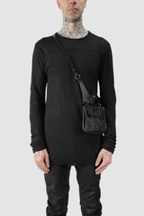 TEO+NG Paris - Black Leather Crossbody Double Pouch Bag - model front view