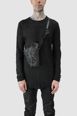 TEO+NG Paris - Black Leather Crossbody Pouch with Zipper - model front detail view