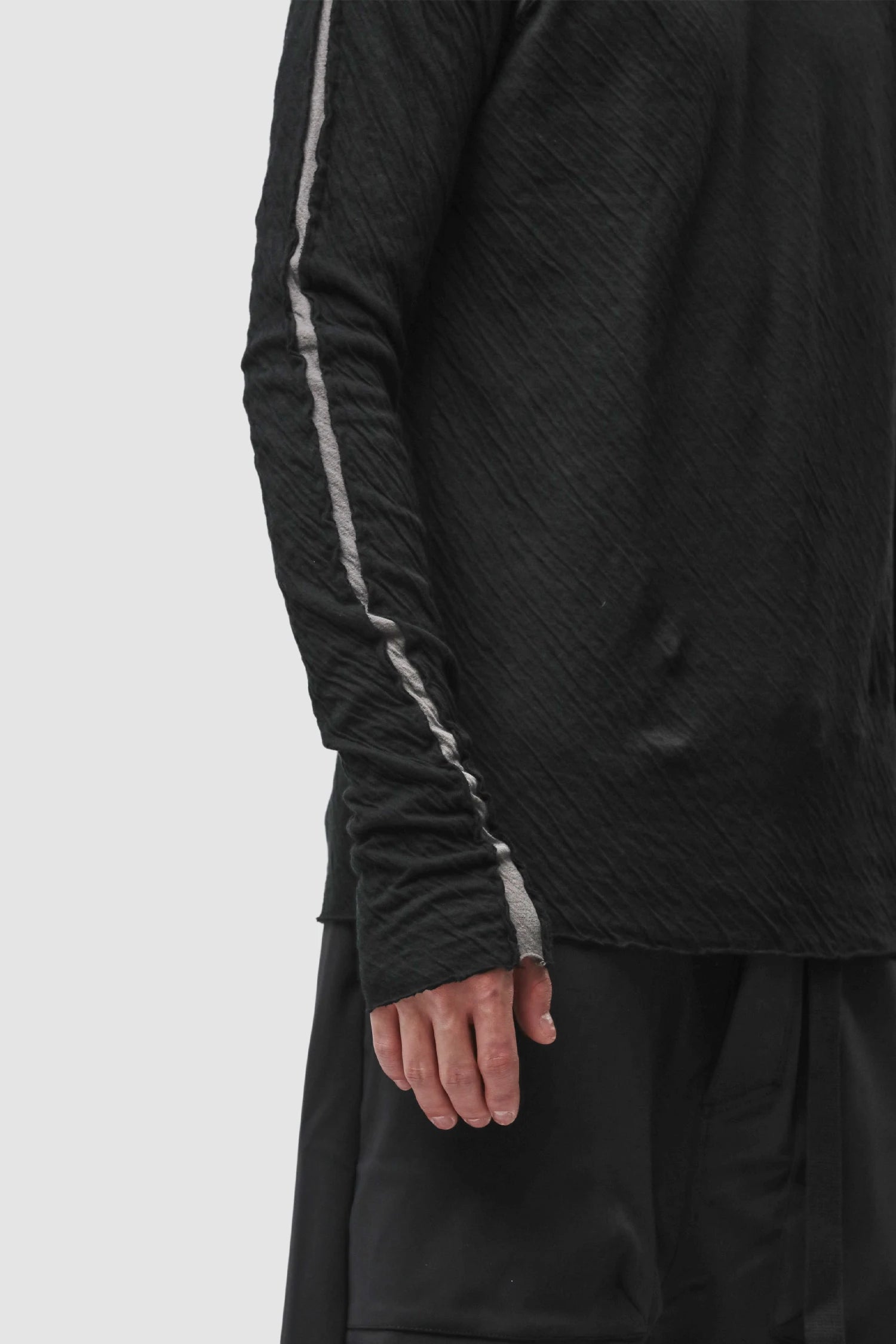 Thom Krom - Men’s Black Bonded Cotton Contrast Insert Long Sleeve M-TS-982 arm detail view