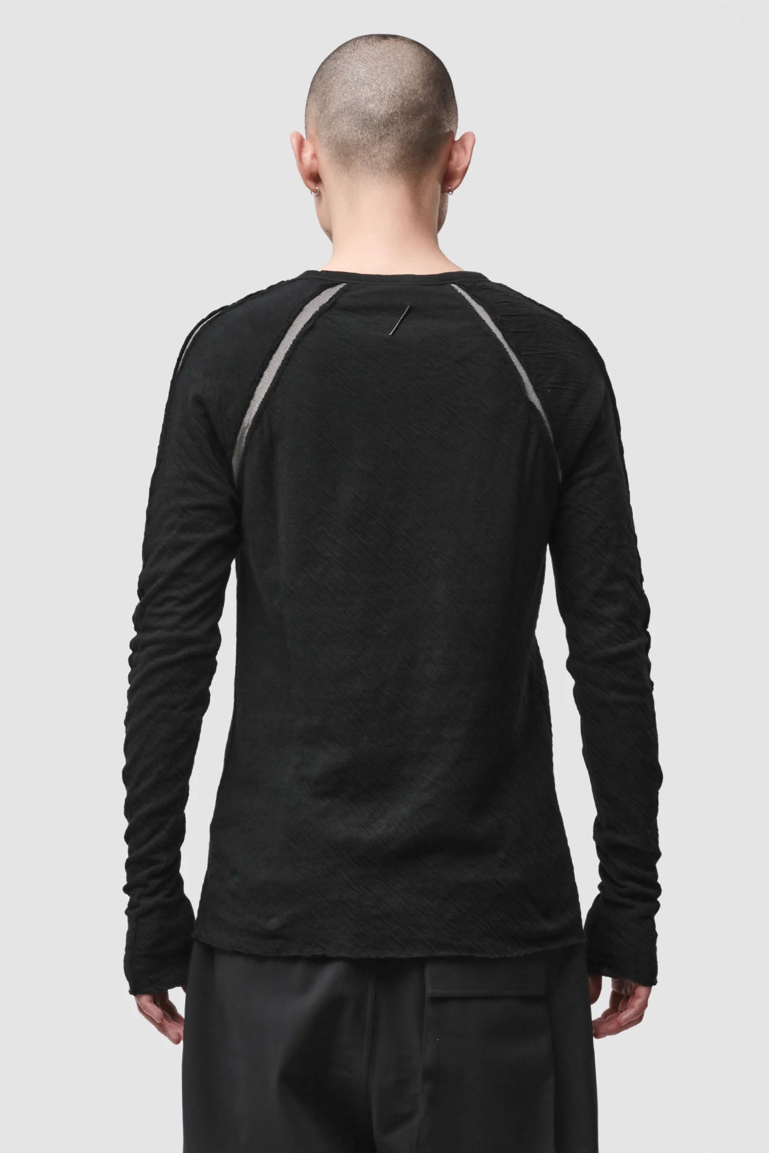 Thom Krom - Men’s Black Bonded Cotton Contrast Insert Long Sleeve M-TS-982 model back view