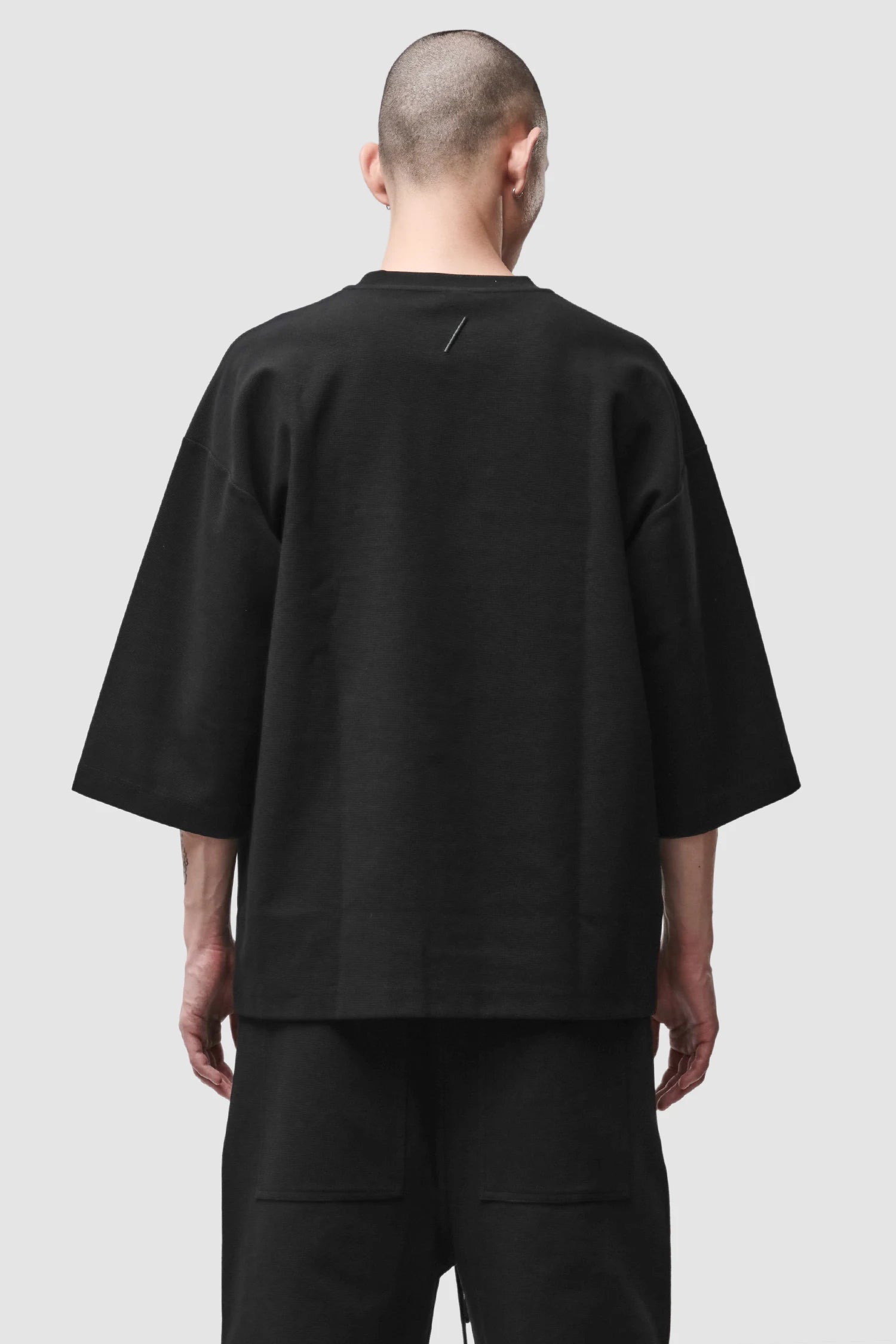 Thom Krom - Men’s Black Boxy Structured Cotton T-Shirt M-TS-1000 model back view