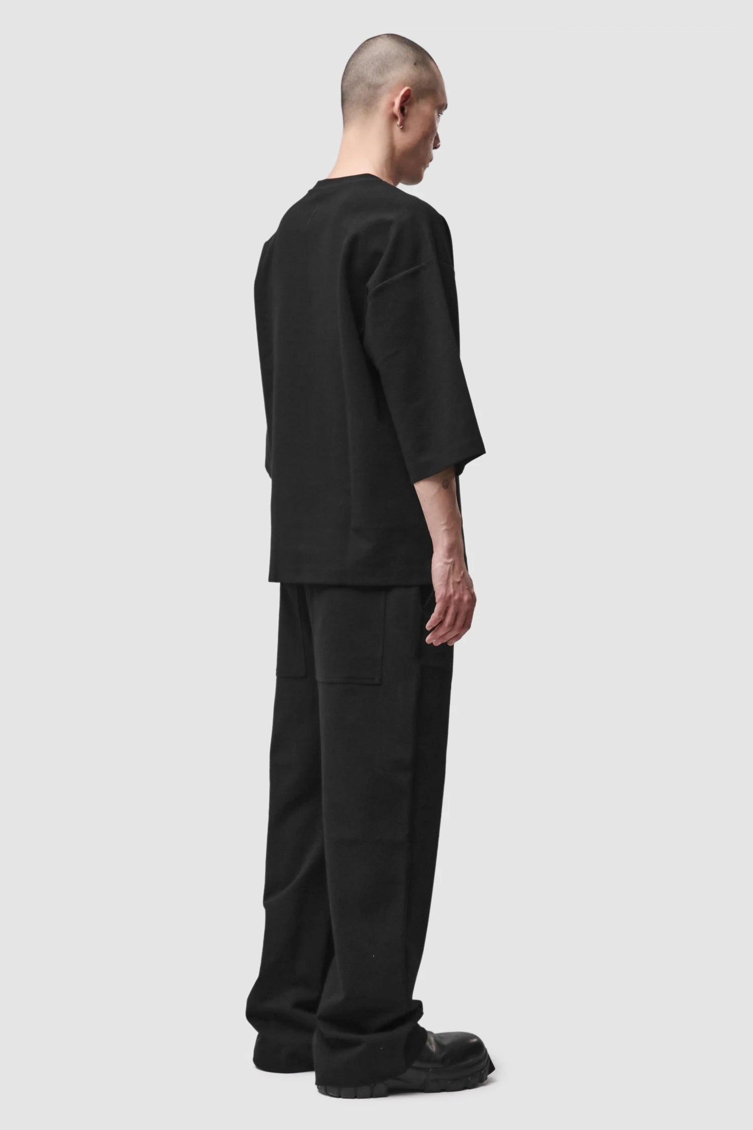 Thom Krom - Men’s Black Boxy Structured Cotton T-Shirt M-TS-1000 model full back view
