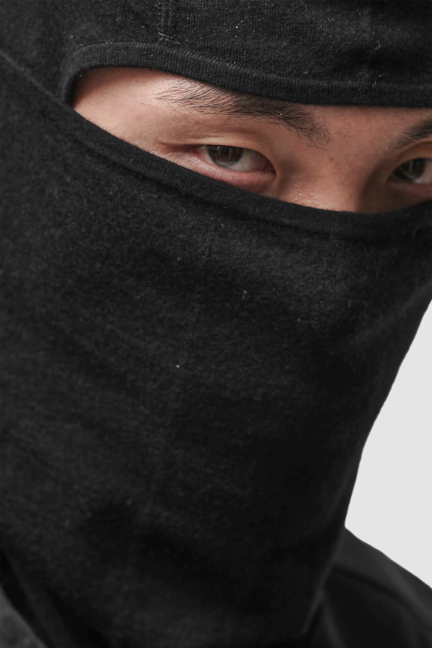 Thom Krom - Men’s Black Cashmere Blend Performance Knit Balaclava Hoodie CAP-M-67 model detail view