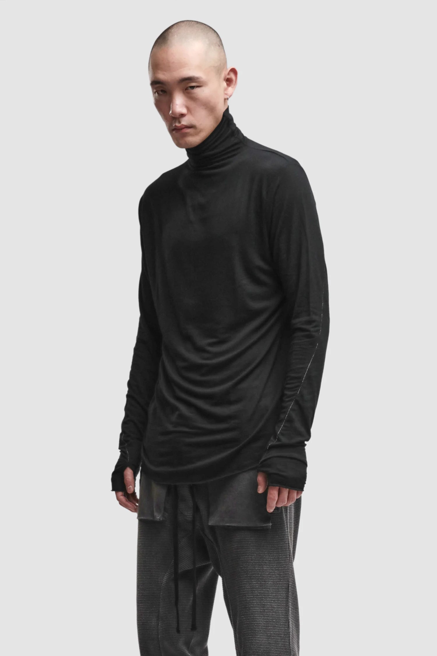 Thom Krom - Men’s Black Cashmere Blend Turtleneck Long Sleeve M-TS-979 model side view