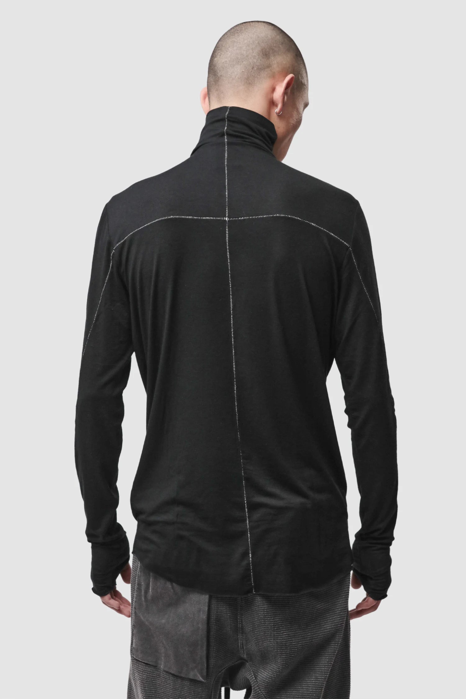 Thom Krom - Men’s Black Cashmere Blend Turtleneck Long Sleeve M-TS-979 model back view