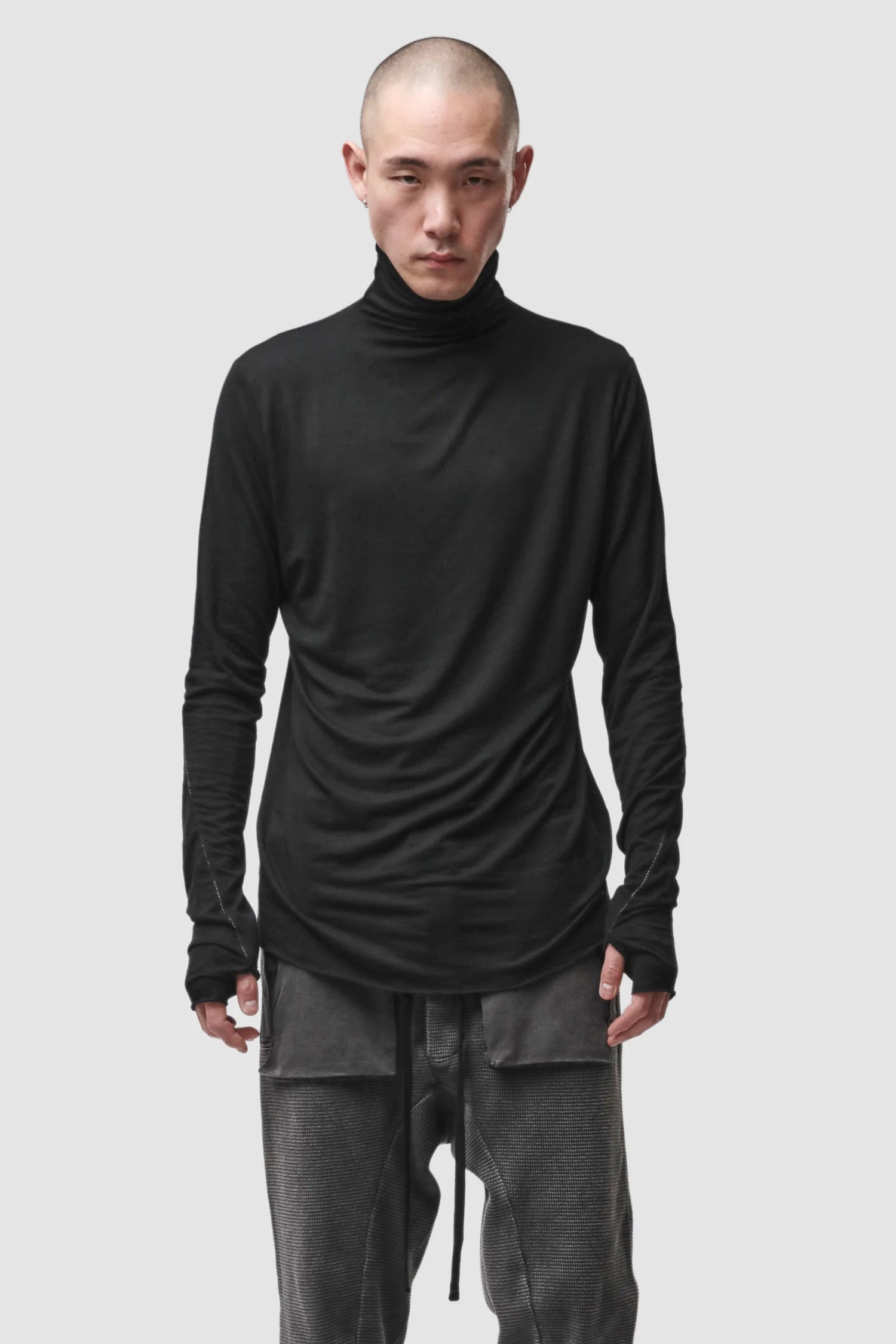 Thom Krom - Men’s Black Cashmere Blend Turtleneck Long Sleeve M-TS-979 model front view