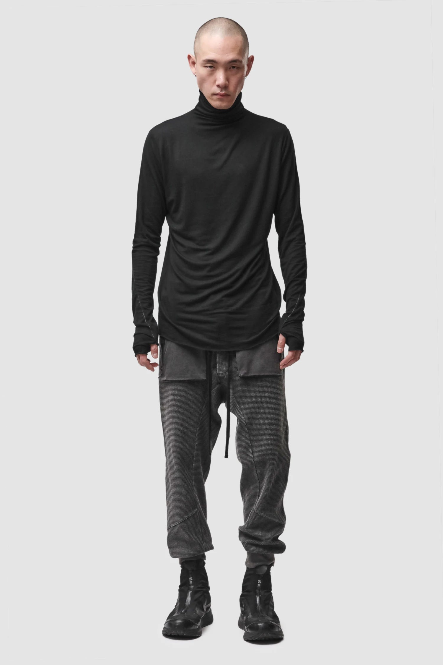 Thom Krom - Men’s Black Cashmere Blend Turtleneck Long Sleeve M-TS-979 model full front view