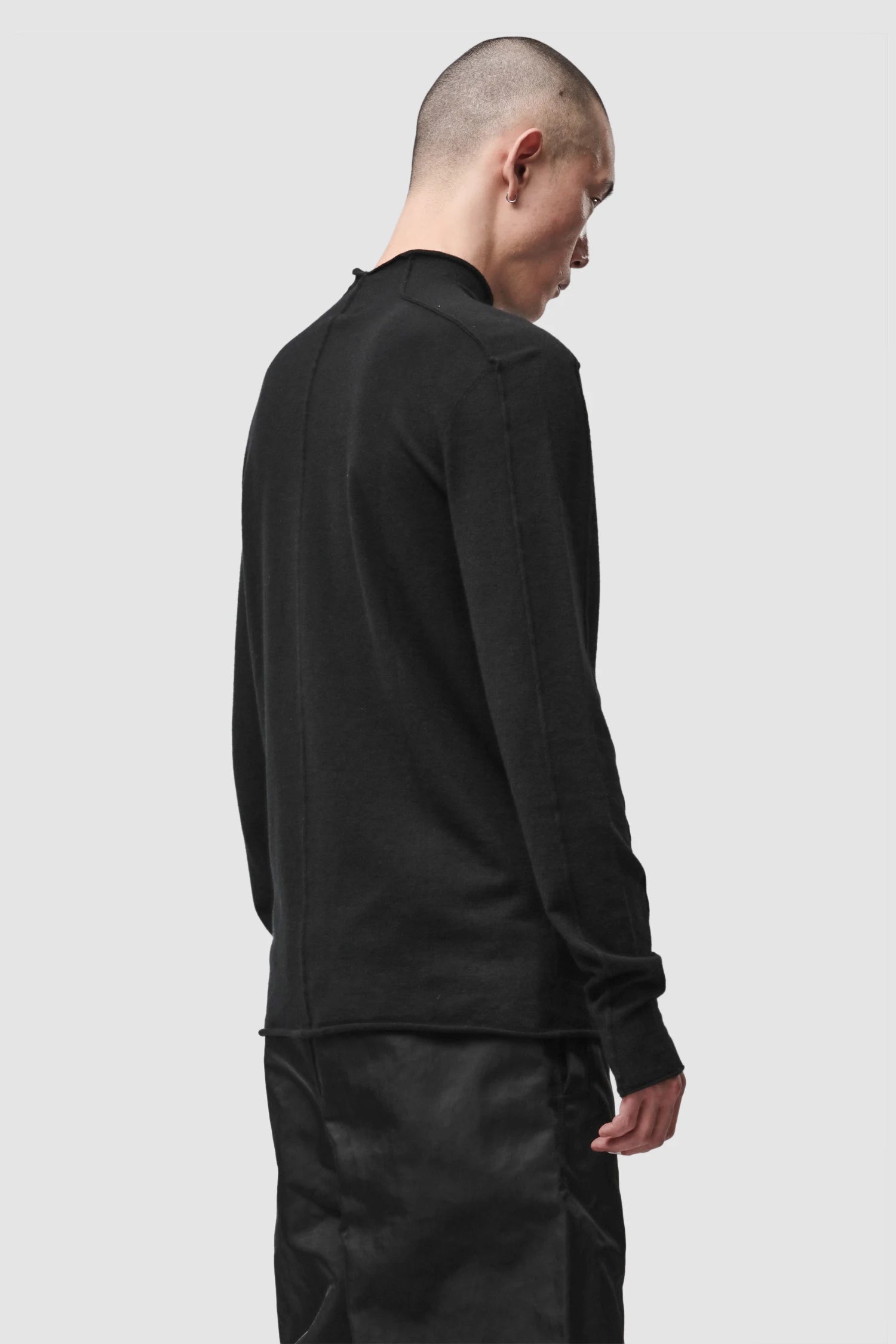 Thom Krom - Men’s Black Cashmere Roll Neck Knit Sweater M-K-130 model back side view