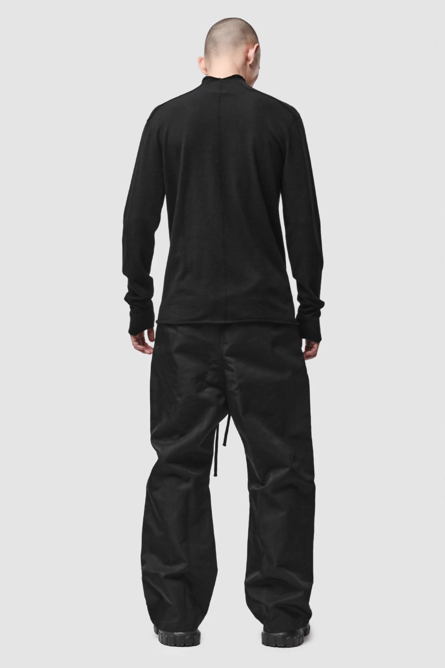 Thom Krom - Men’s Black Cashmere Roll Neck Knit Sweater M-K-130 model full back view