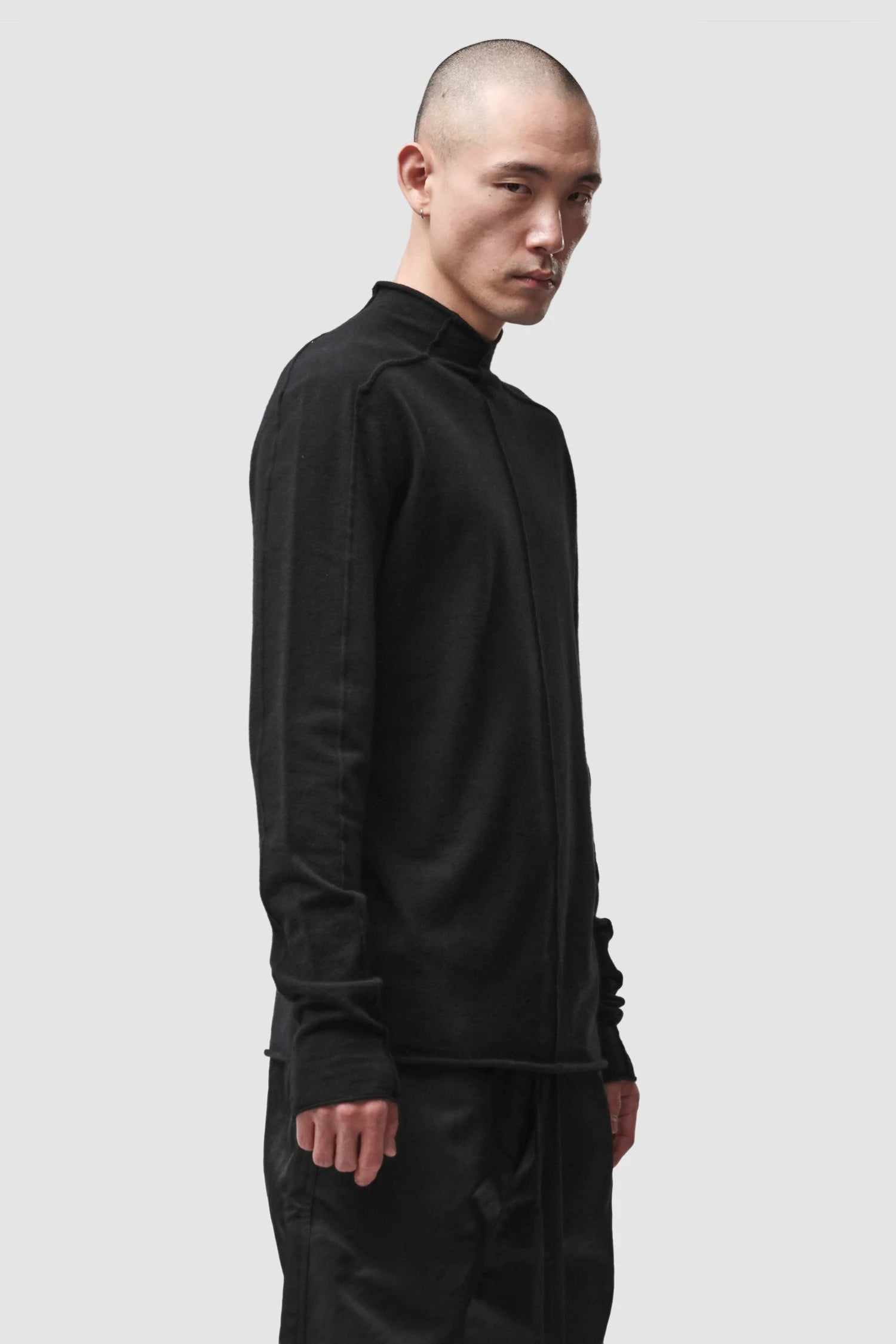 Thom Krom - Men’s Black Cashmere Roll Neck Knit Sweater M-K-130 model side view