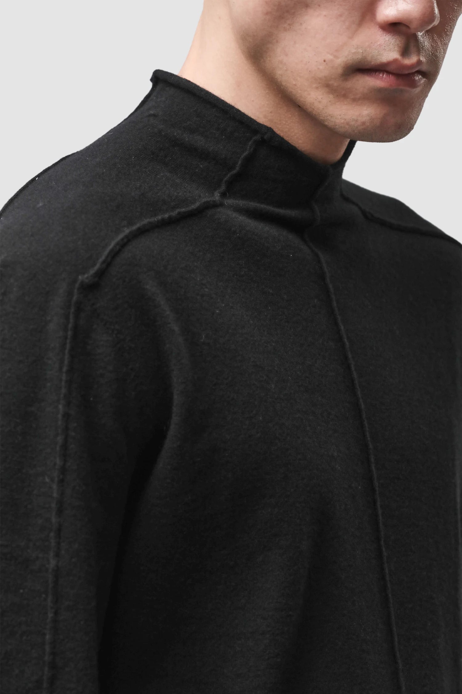 Thom Krom - Men’s Black Cashmere Roll Neck Knit Sweater M-K-130 neck detail view