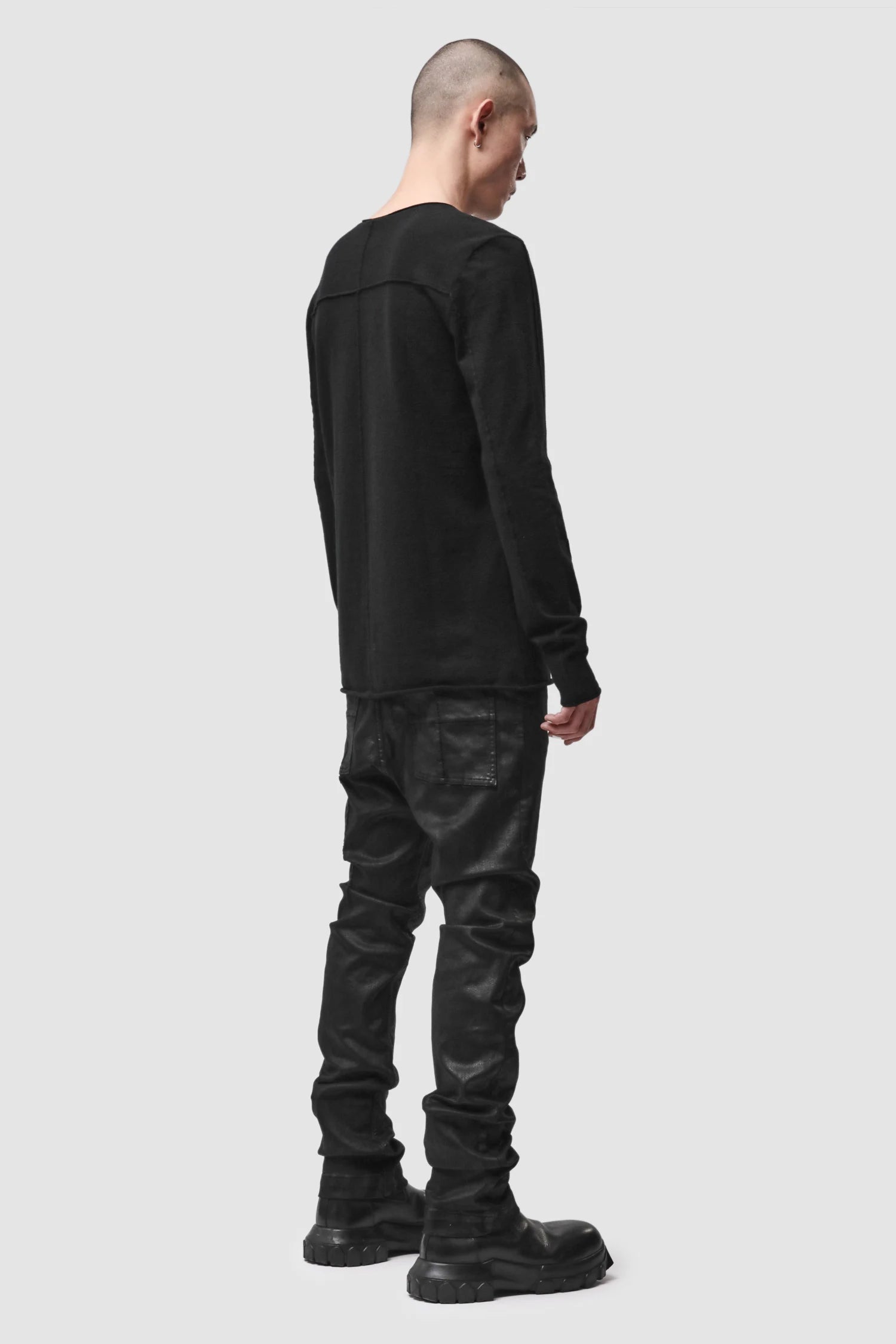 Thom Krom - Men’s Black Coated Slim Fit Denim Jeans M-T-107 model full back view