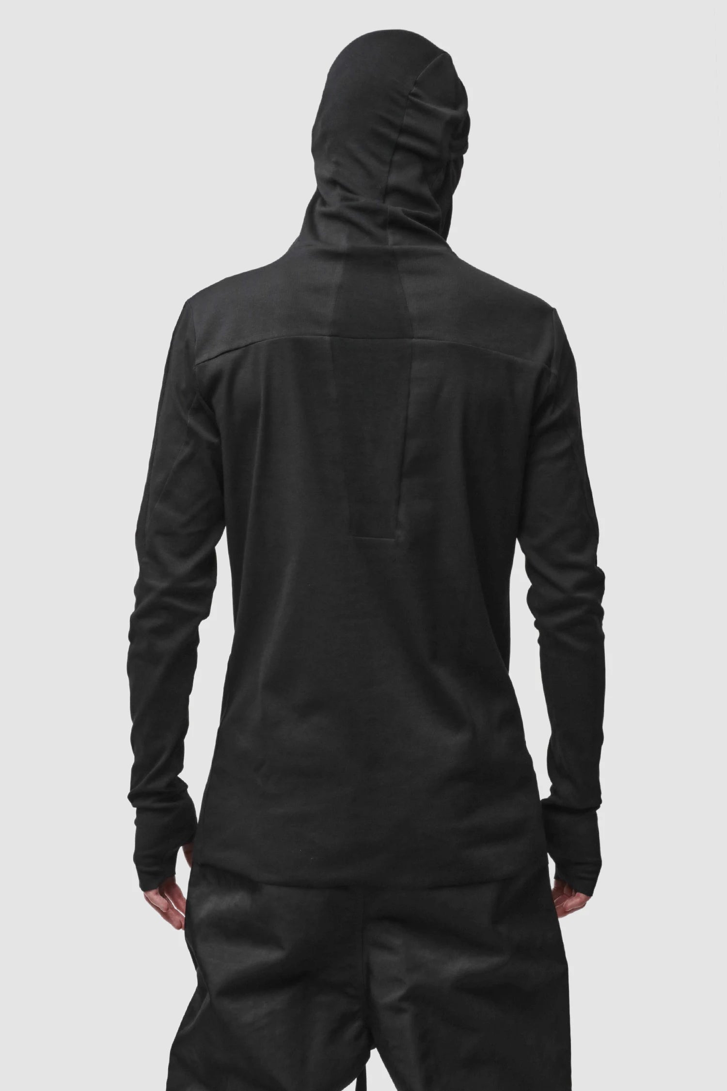 Thom Krom - Men’s Black Cotton Balaclava Hooded Long Sleeve M-TS-985 model back view