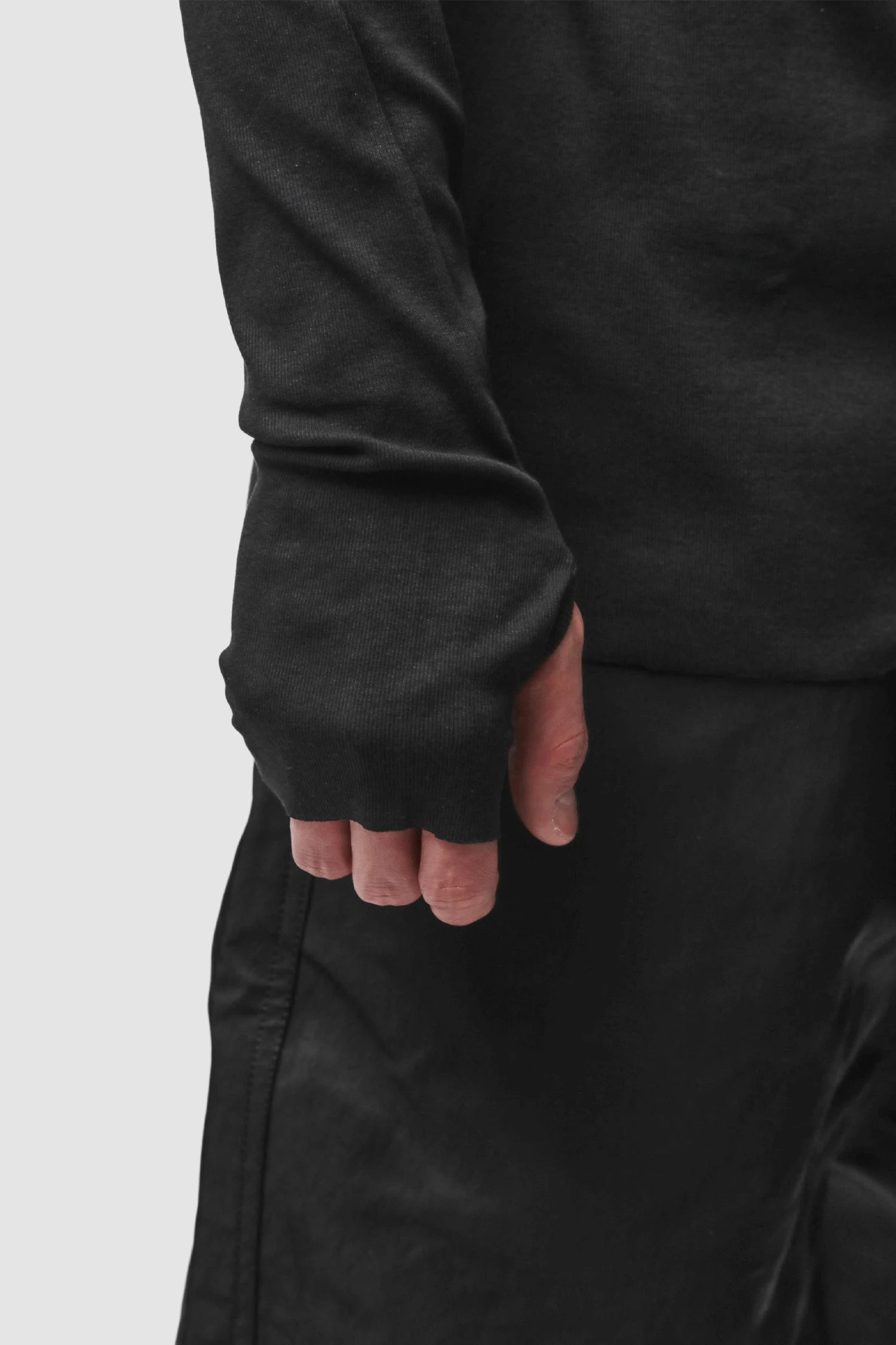 Thom Krom - Men’s Black Cotton Balaclava Hooded Long Sleeve M-TS-985 thumbhole detail view
