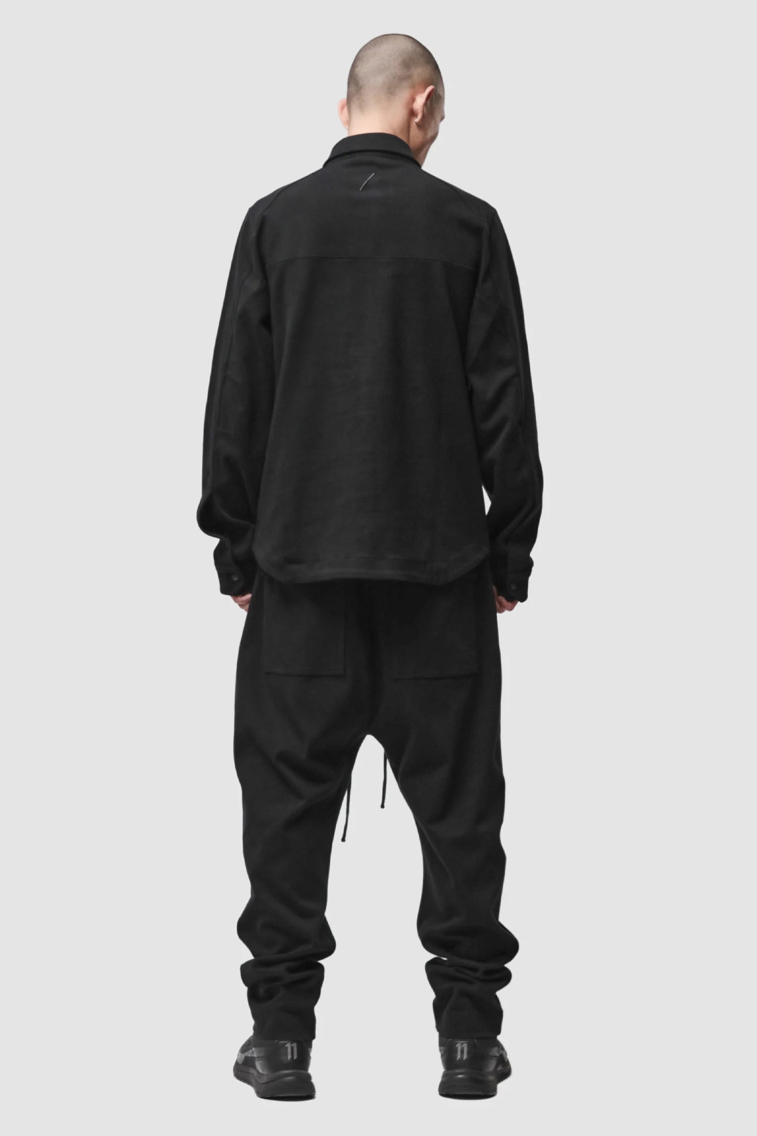 Thom Krom - Men’s Black Cotton Jersey Overshirt M-H-183 model full back view