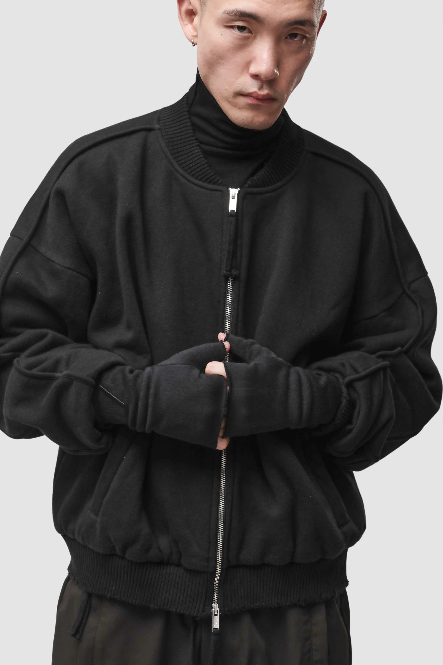 Thom Krom - Men’s Black Cut Finger Cotton Gloves GLOVES-M-55 model front view