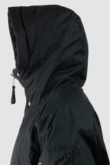 Thom/Krom - Men's Black Hooded Cotton Bomber Jacket - hood detail view