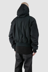 Thom/Krom - Men's Black Hooded Cotton Bomber Jacket - model back side view