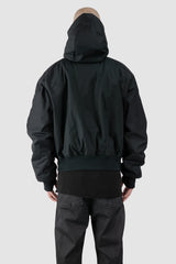 Thom/Krom - Men's Black Hooded Cotton Bomber Jacket - model back view