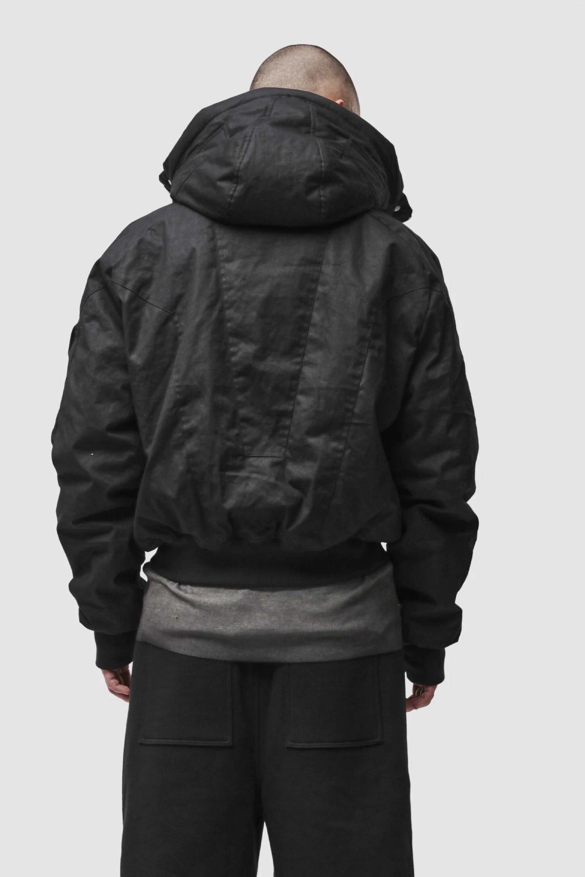 Thom Krom - Men’s Black Hooded Cotton Bomber Jacket M-J-89 model back view