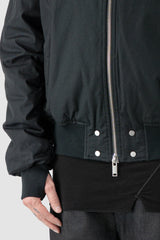 Thom/Krom - Men's Black Hooded Cotton Bomber Jacket - thumbhole detail view