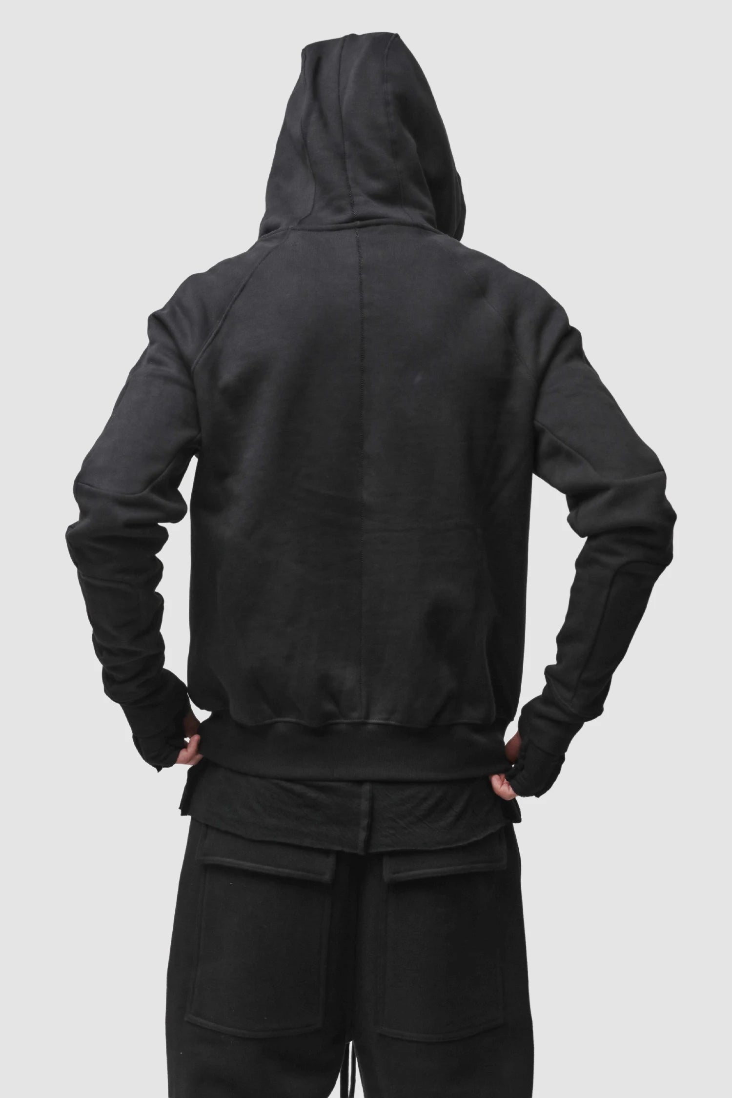 Thom Krom - Men’s Black Hooded Cotton Zip Sweater M-SJ-711 model back view