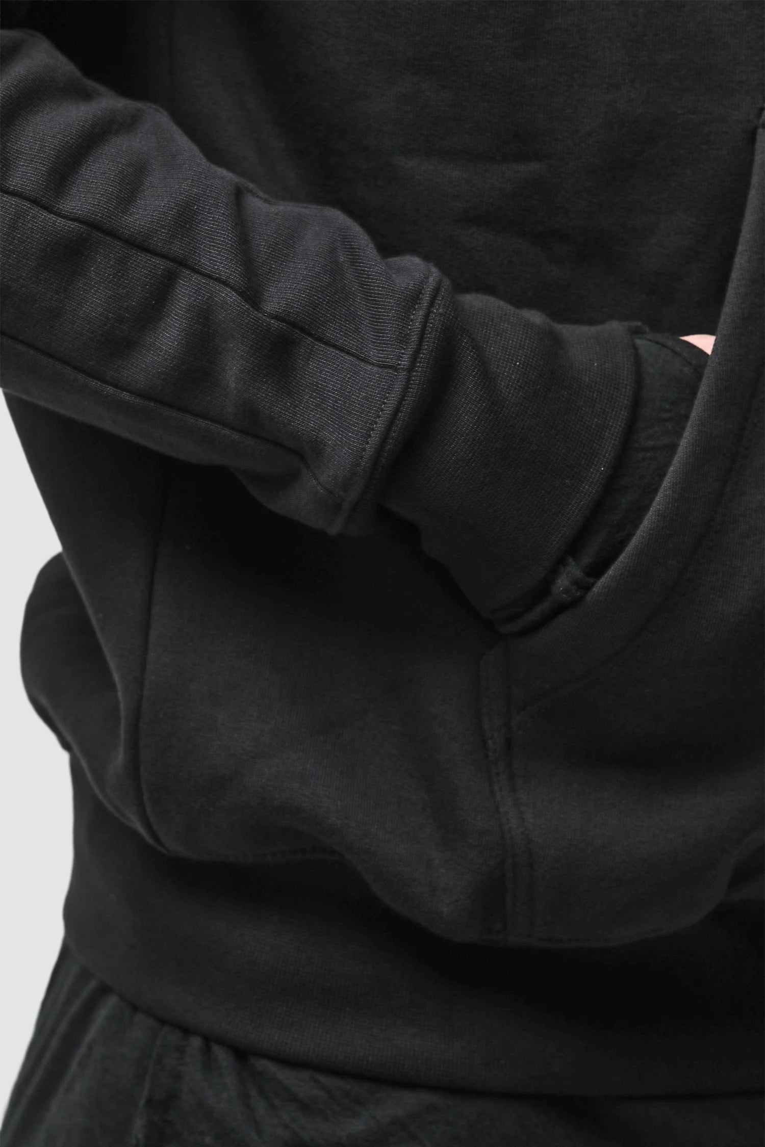 Thom Krom - Men’s Black Hooded Cotton Zip Sweater M-SJ-711 pocket detail view
