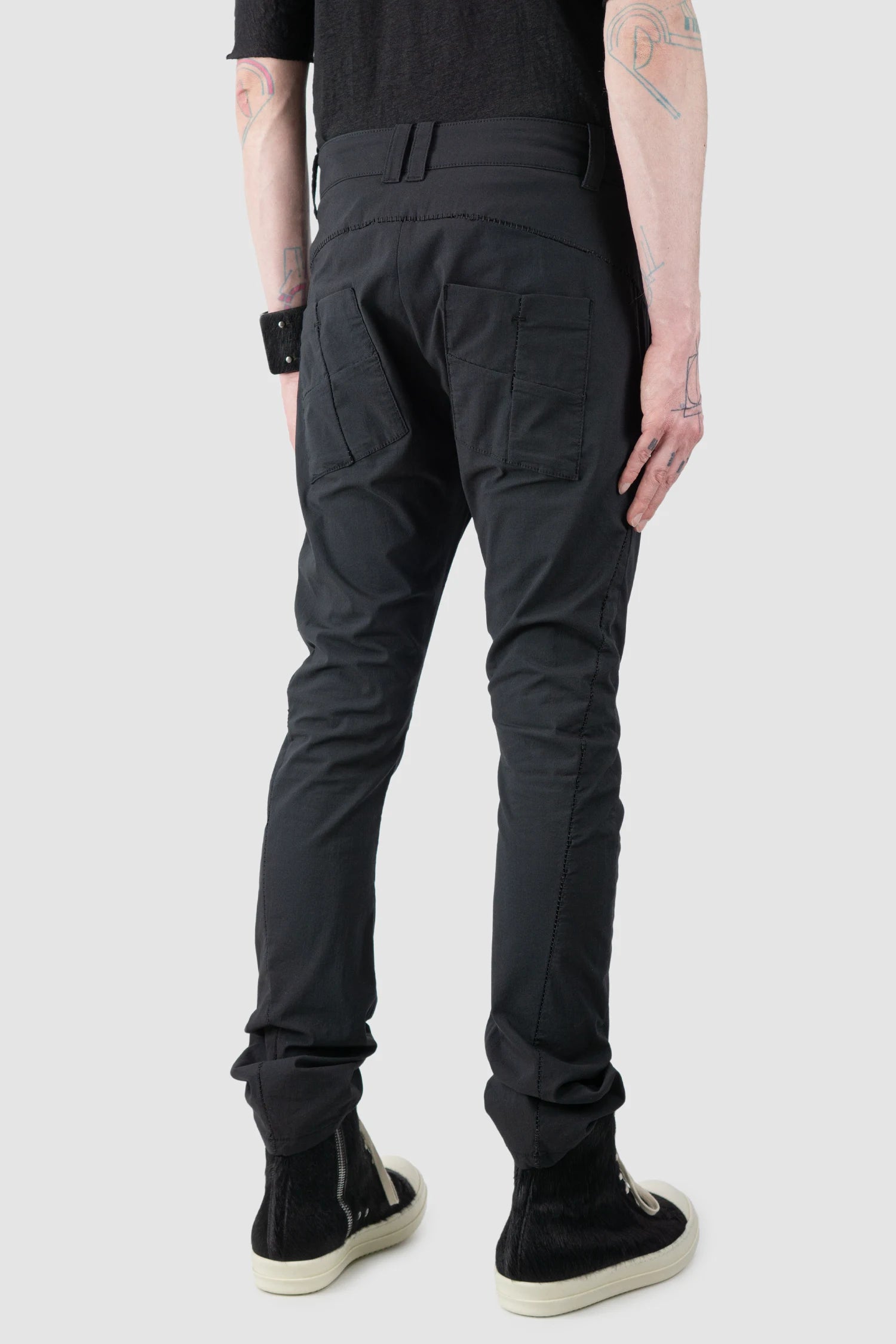 Thom Krom - Men’s Black Light Scar Stitched Cotton Pants M-T-104 model back side view
