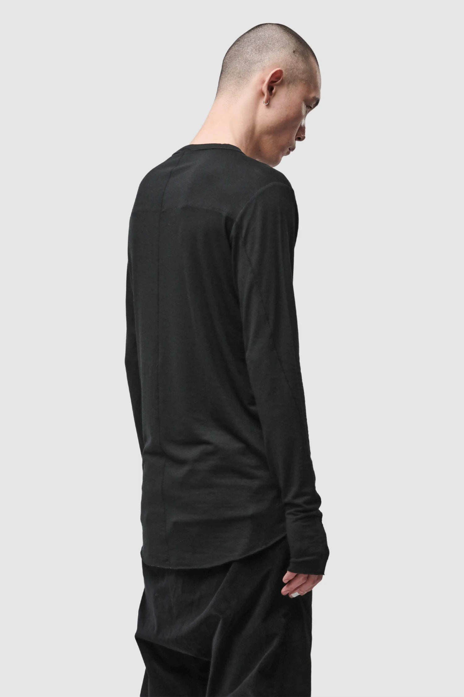 Thom Krom - Men’s Black Modal Cashmere Long Sleeve M-TS-961 model back side view