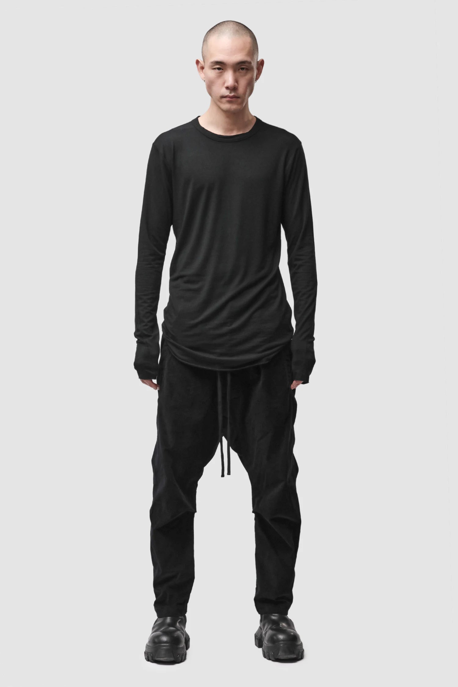 Thom Krom - Men’s Black Modal Cashmere Long Sleeve M-TS-961 model full front view